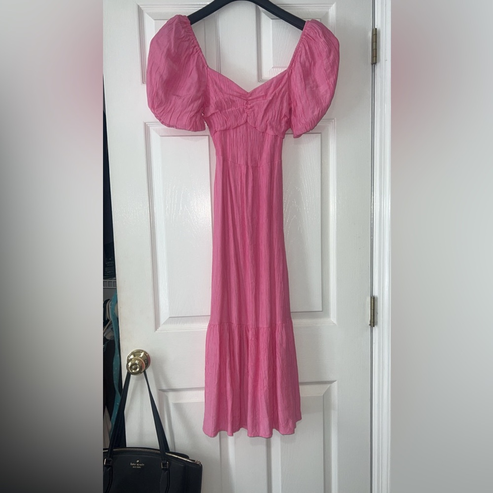 Pink Lily Bubble Sleeve Pink Maxi Dress